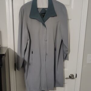 Regent Park Light Gray Trench Coat with Teal Collar – Like New – XL